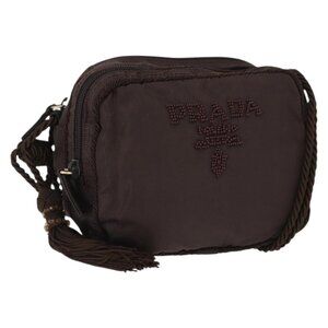 Authentic PRADA Shoulder Bag Nylon Brown Gold